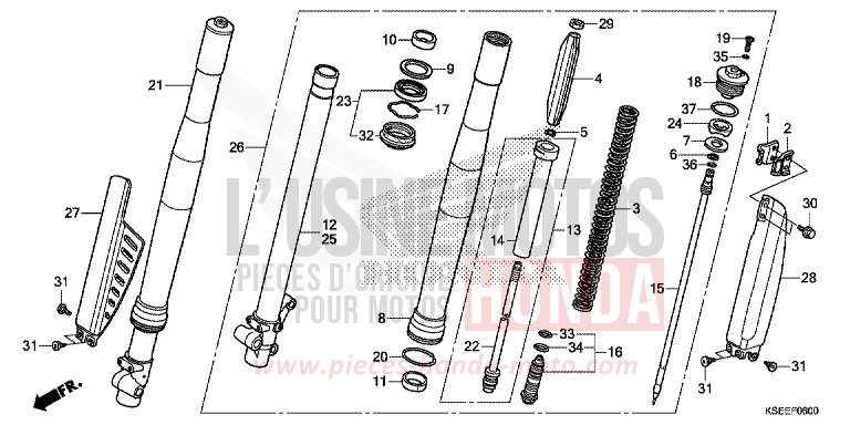 FRONT FORK for CRF150R "Big wheels" EXTREME RED (R292) from 2014